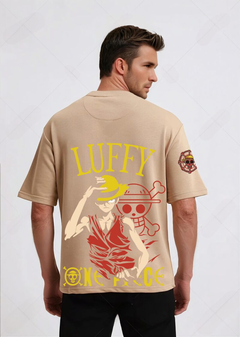 UNISEX LUFFY PIRATE PRINTED BIEGE OVERSIZE T-SHIRT