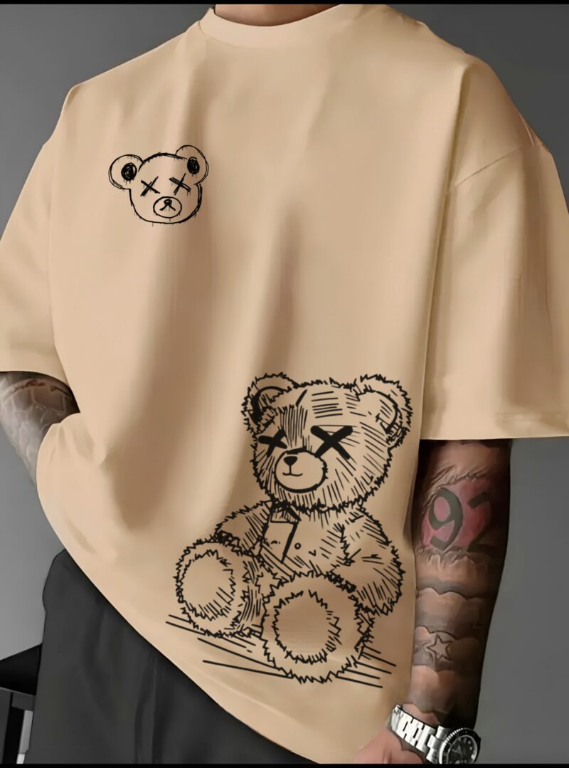 UNISEX SHADED BEAR PRINTED OVERSIZED T SHIRT